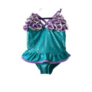 Girls Size 2T Swimsuit Floatimini Purple Green Mermaid Themed One Piece